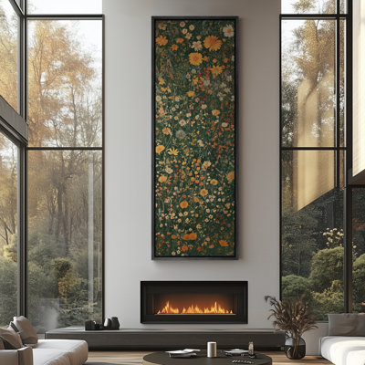 Wildflower Meadow Vintage Floral Field Illustration Modern Artwork - Extra Large Framed Wall Art Canvas Print