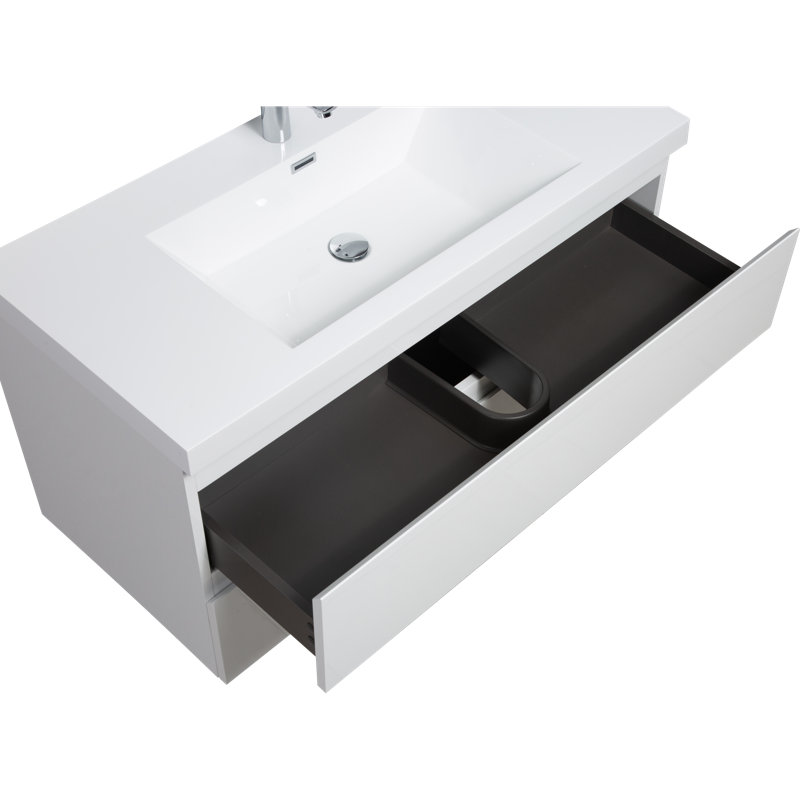 Meuble-lavabo flottant moderne en résine brillante fonctionnelle et fonctionnelle pour des espaces de salle de bain élégants
