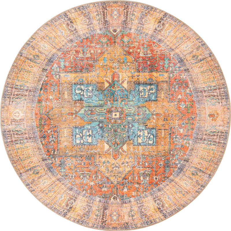 Tapis oriental rouge rouille, Rond 3 pi 6 po