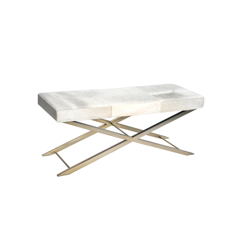 Najibah Cowhide Bench, Gray/White, Gold