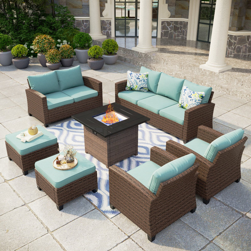 Argyri 9 - Person Patio Conversation Set with Cushions, Blue