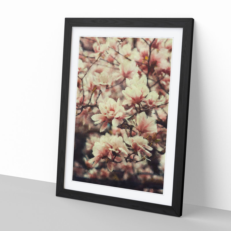 A Pink Magnolia Blossom Tree - Picture Frame Graphic Art, 48cm H x 36cm W x 2cm D, Black Framed