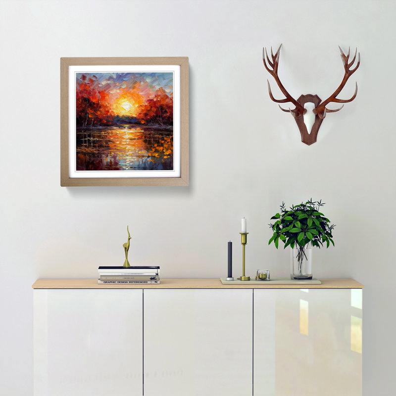 Sunset Palette Knife Painting - Framed Print, Oak