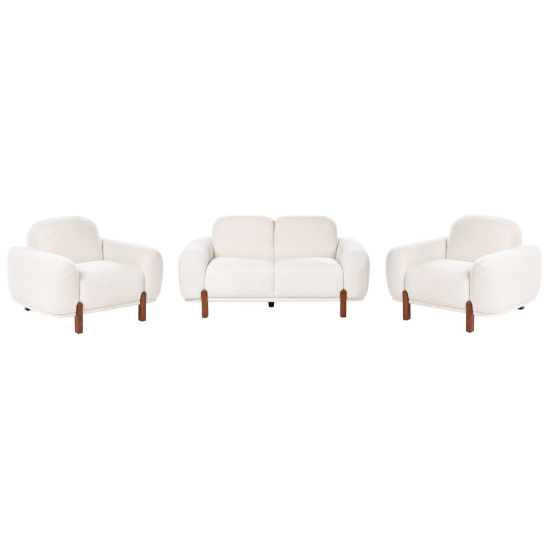 Living Room Set 4 Seater ODNES Boucle, White