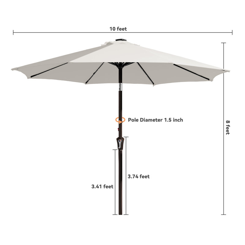 Parasol de marché avec manivelle Beka, H 94,5 po x l 120 po x P 120 po, Blanc cassé / blanc