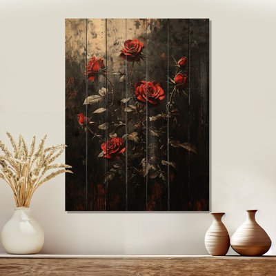 Abstrait bouquet de roses gothique foncé II - Roses, art mural en bois - sur bois de pin naturel