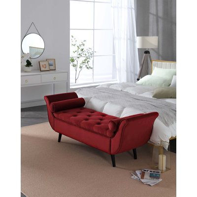 Banc long capitonné rétro de 65 pouces avec repose-pieds en velours avec design rétro classique, repose-pieds de style Mid-Century moderne pour le salon et le vestibule de la chambre à coucher