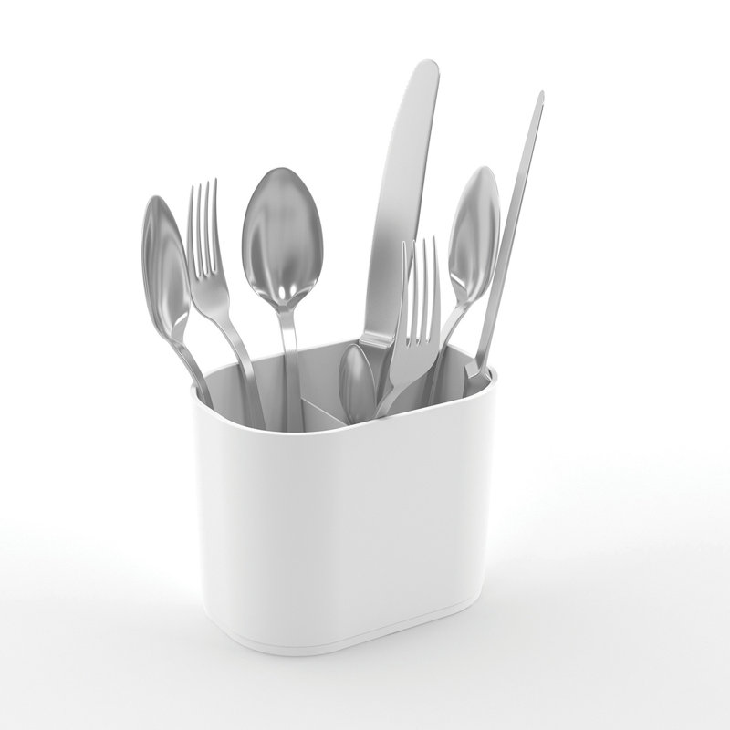 Gray Expandable Metal Dish Rack with Utensil Cup