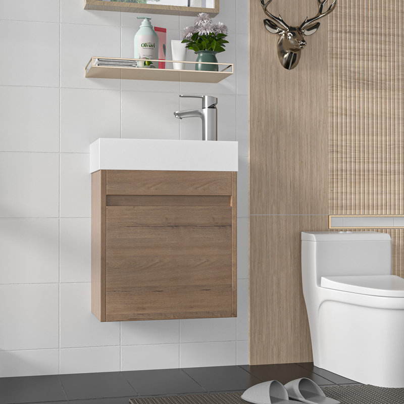 Argyroula 18'' Single Bathroom Vanity with Resin Top, Light Brown