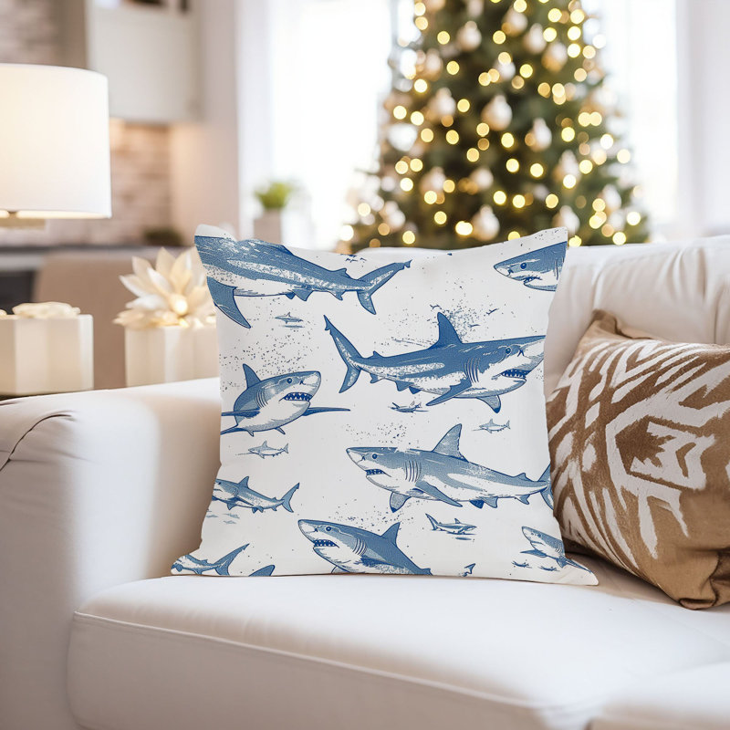 Animals Sharks Pattern IV Ocean Sea Animals Shark Pillow Cover, 20"H x 20"W