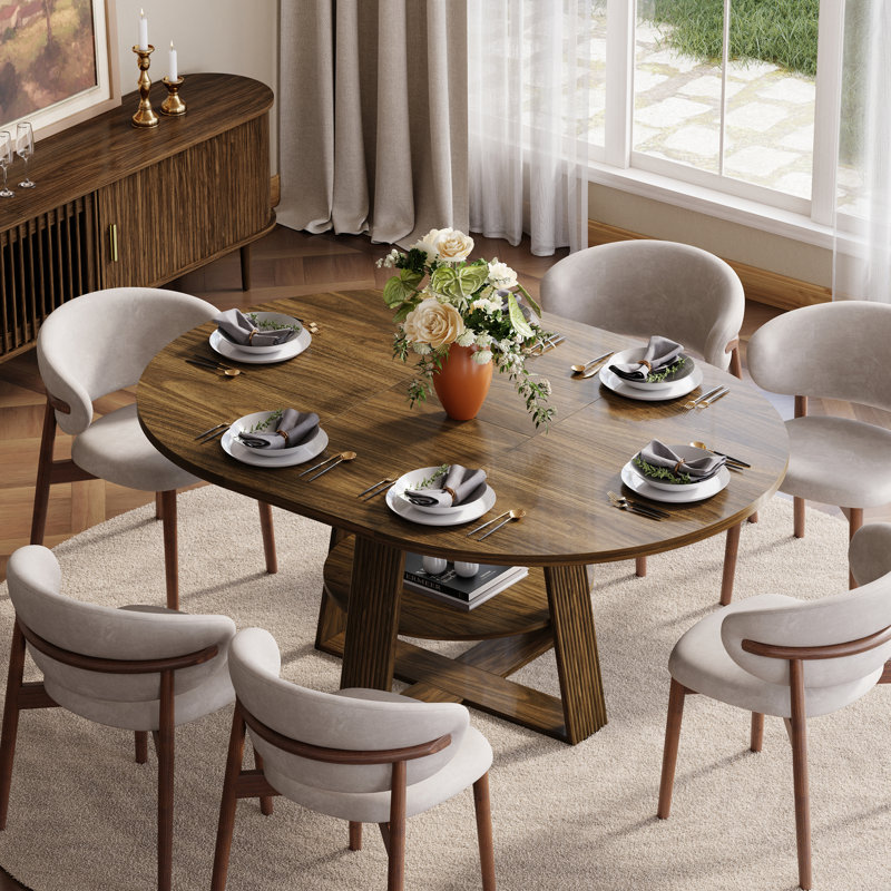 Table de salle à manger extensible 59 po pour 4 à 6 personnes avec tablette de rangement, table de cuisine cannelée Farmhouse