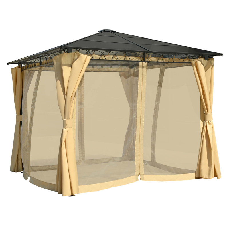 Pavillon de jardin d'extérieur à toit rigide 10 pi x 10 pi avec toit en polycarbonate, moustiquaire et écrans d'intimité