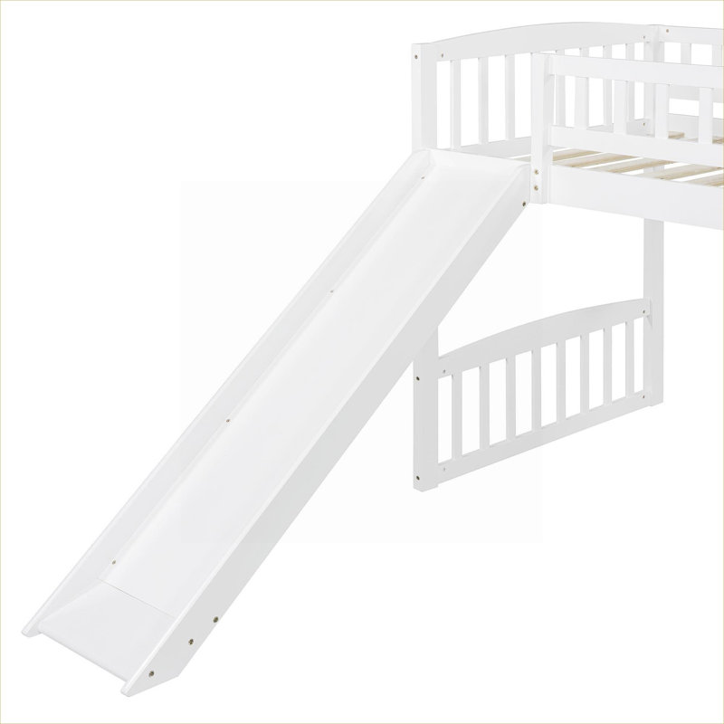 Lit mezzanine en bois massif blanc Crisp avec glissoire et échelle, style minimaliste épuré