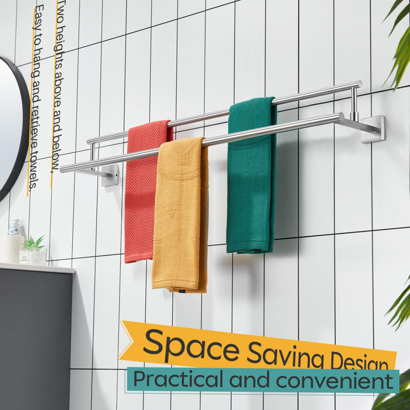 Porte-serviettes mural double 36 po, Nickel brossé
