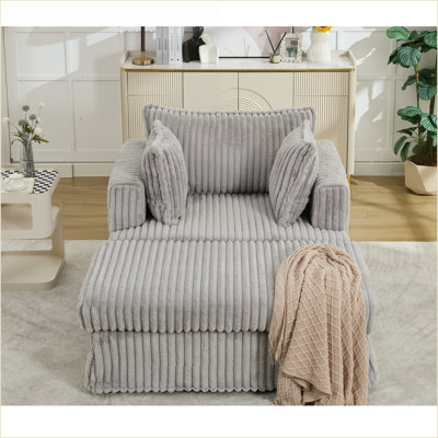Chaise longue minimaliste en velours côtelé beige de 47,7 po avec repose-pieds mobile et amp; 2 coussins | 1 place | Compact