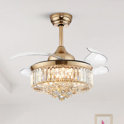 Houstyn Dimmable Crystal Ceiling Fan with LED Lights and Remote Control