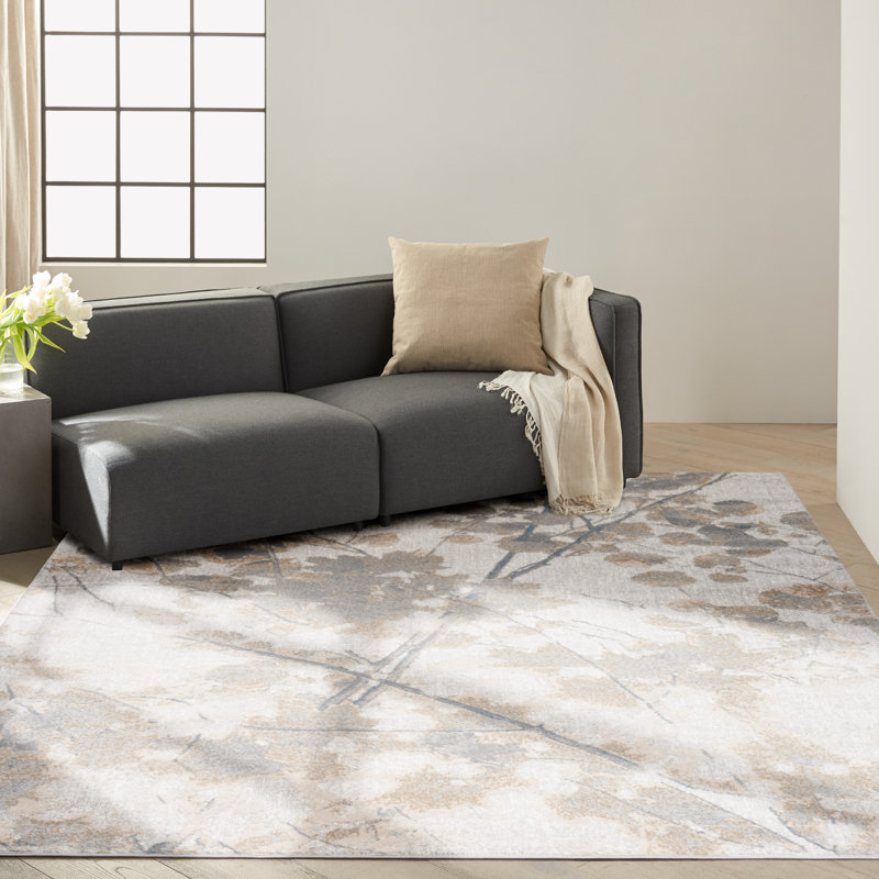 Tapis beige en polyester tissé à la machine, Rectangle 8 pi x 10 pi