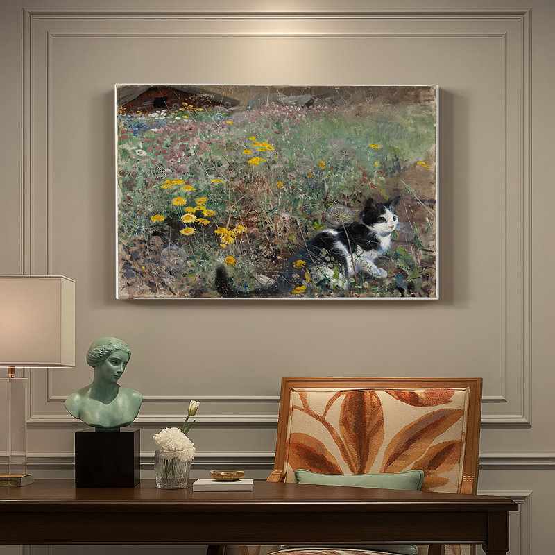 Cat in a Summer Meadow-Bruno Liljefors-Gallery Wrapped Canvas-1887, 8 x 12