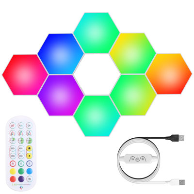 Panneaux lumineux RVBW hexagonaux: lampes murales d'épissures contrôlées par une application pour une ambiance de jeu et de décoration