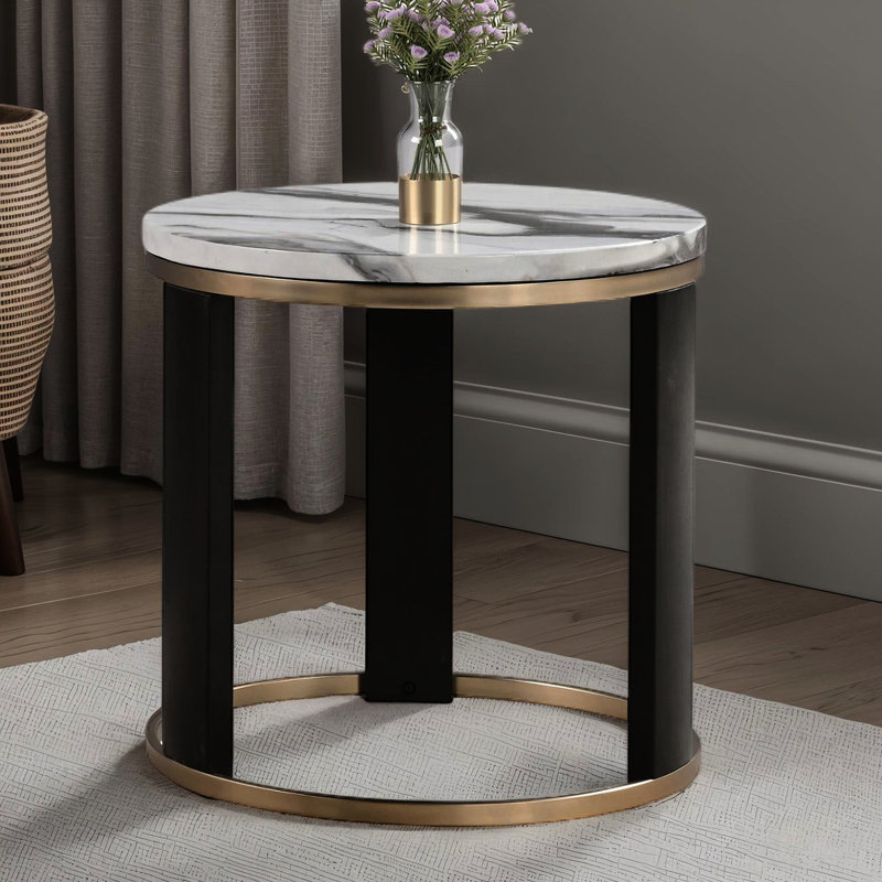 Table moderne 3 pièces avec plateau en marbre reproduit et cadre en anneau doré pour la conception de l'espace de vie contemporain