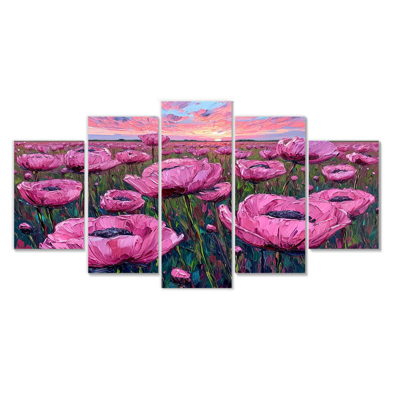«Summer Tulips Sunset Meadow - Tulipes», ensemble de 5 décorations murales