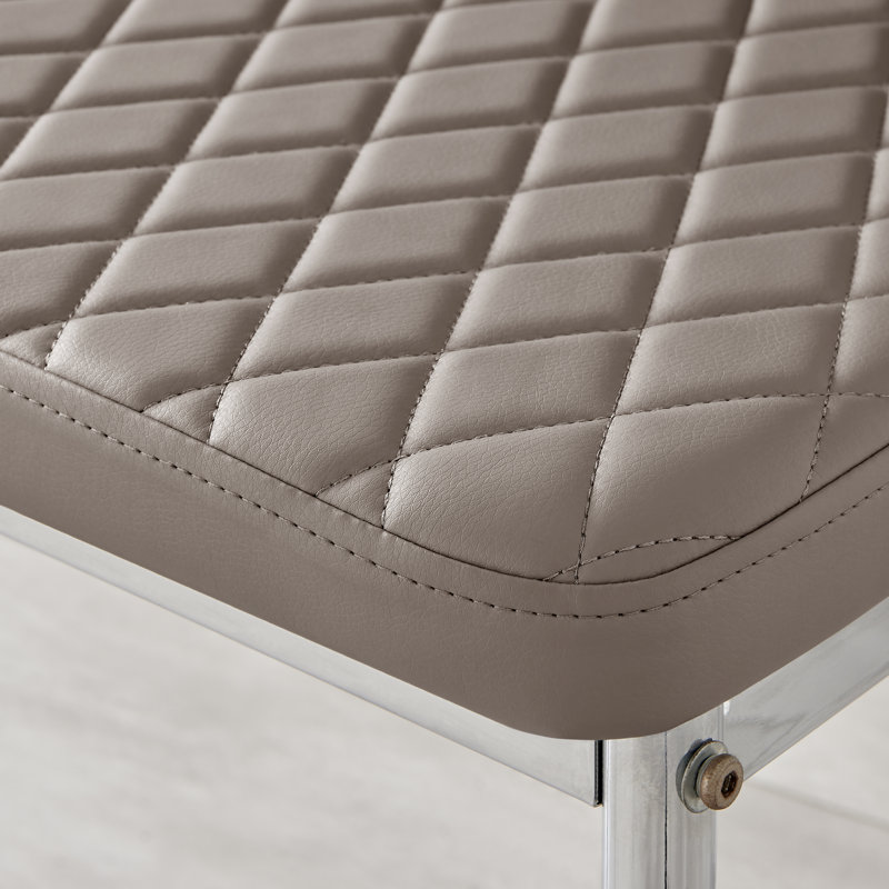 Tierra Modern Metal & Glass Round Dining Table Set with 4 Quilted Faux Leather Chairs, Cappuccino/Silver