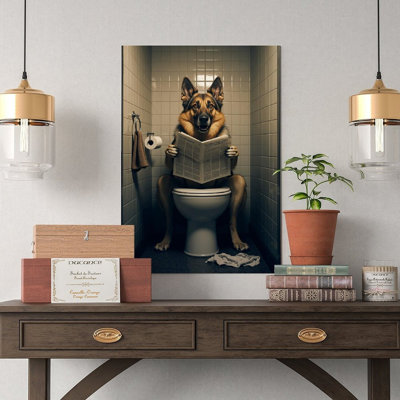 Canvas Wall Art German Shepherd Bathroom Print,Funny Dog Newspaper Art-1 Vintage Poster Print Home Decor