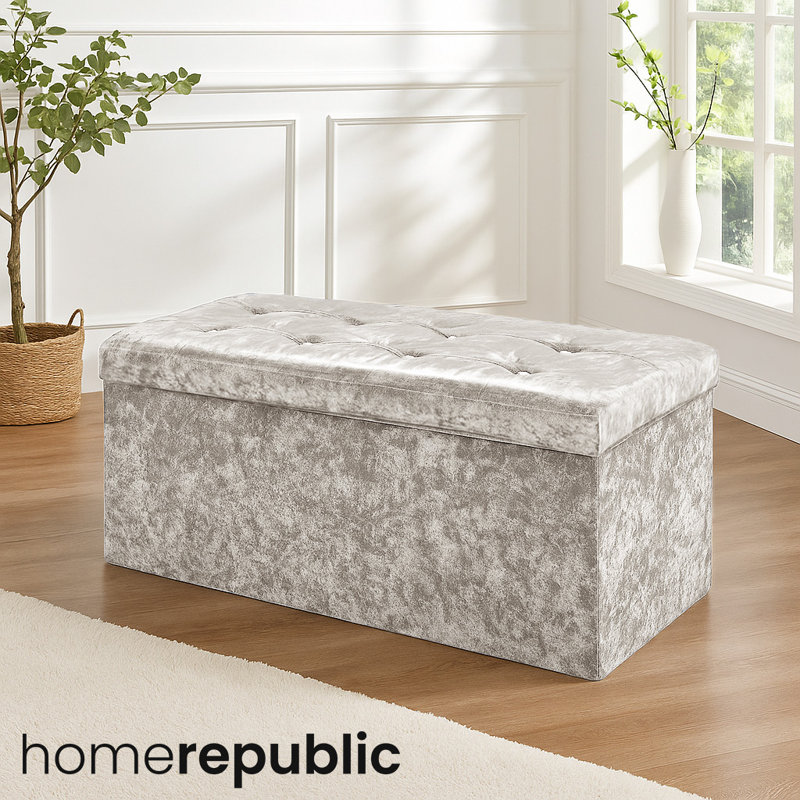 38 CRUSHED VELVET STORAGE BOX, Silver, 38cm H x 76cm W x 7cm D