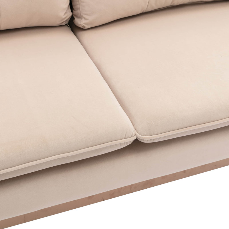 Causeuse en velours à accoudoirs carrés 56 po, Velours beige