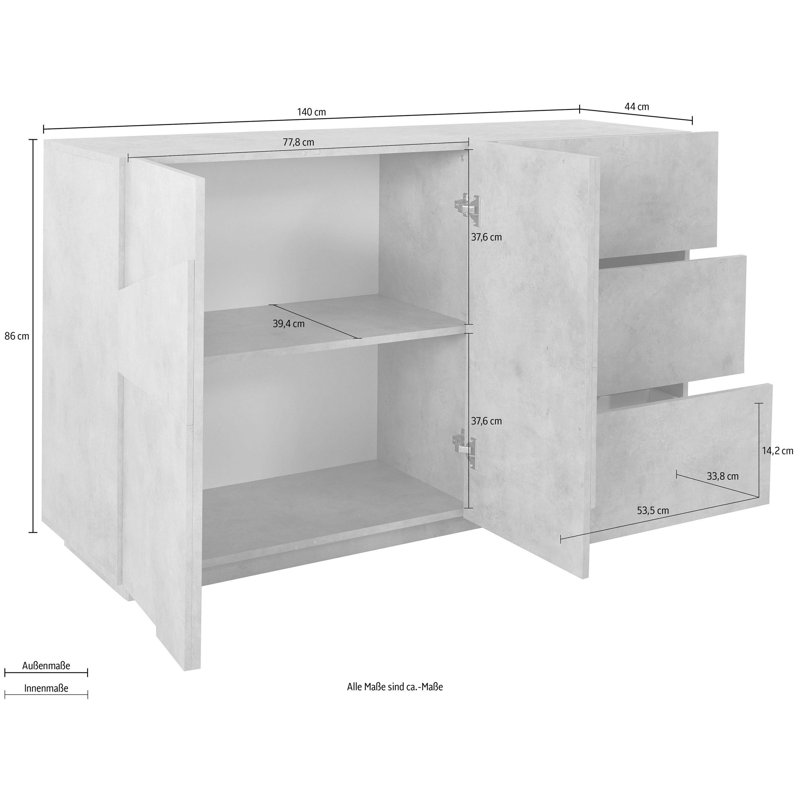 Akyah 142.9cm Sideboard, Concrete Bronx