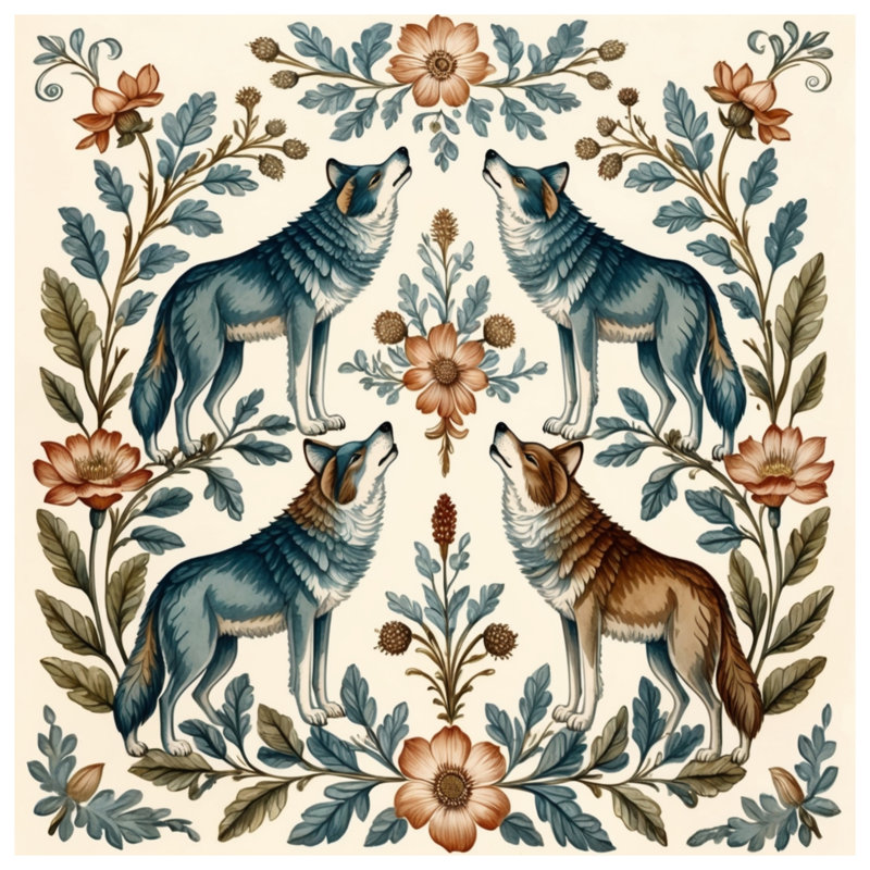 Rideaux de douche Wolves And Floral, L 70 po x H 72 po