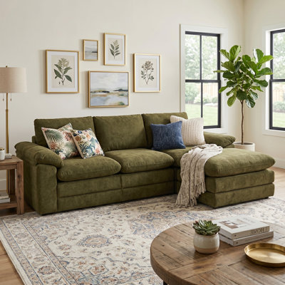 104" Wide Modern Upholstery Compressing Sectionals With Movable Ottoman
