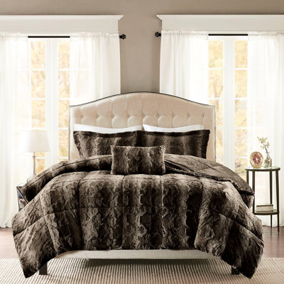 Faux Fur Bedding Full Fill, Dark Brown, 2 Shams, And A Cute Ornamental Accessory Pillow Comforter Brown With Shams Captivating