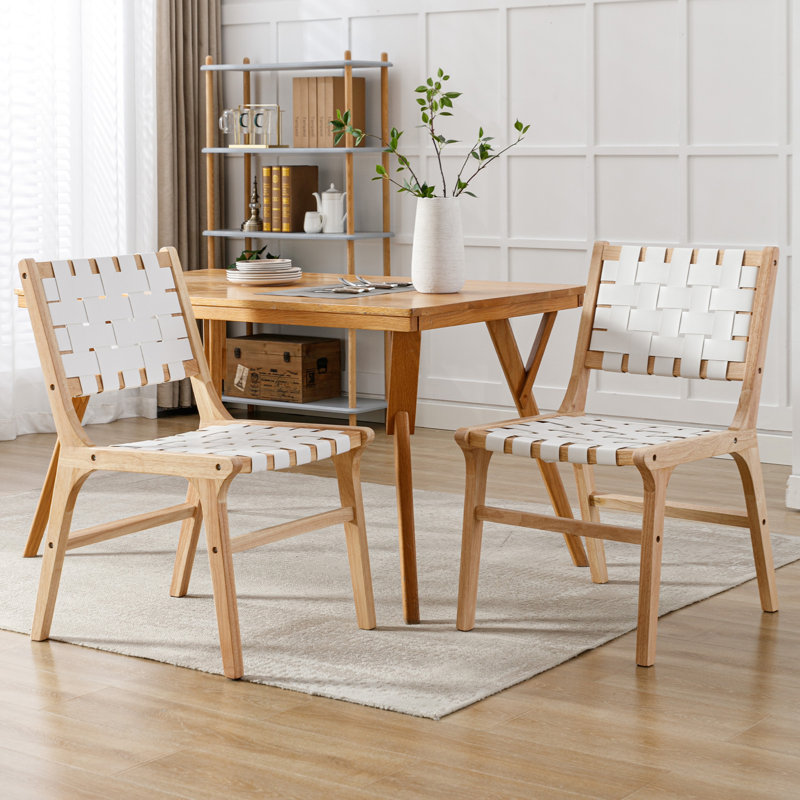 Woven Strips Faux Leather Farmhouse Dining Chairs Kitchen Solid Wood Chairs Modern Side Chairs With Wood Legs For Dining Room Living Room Bedroom Restaurant, Set Of 2