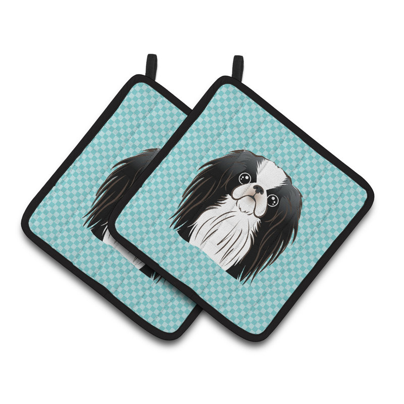 Cuisinier poignéee japonaise chin caroline de la trésors Checkerboard, Bleu
