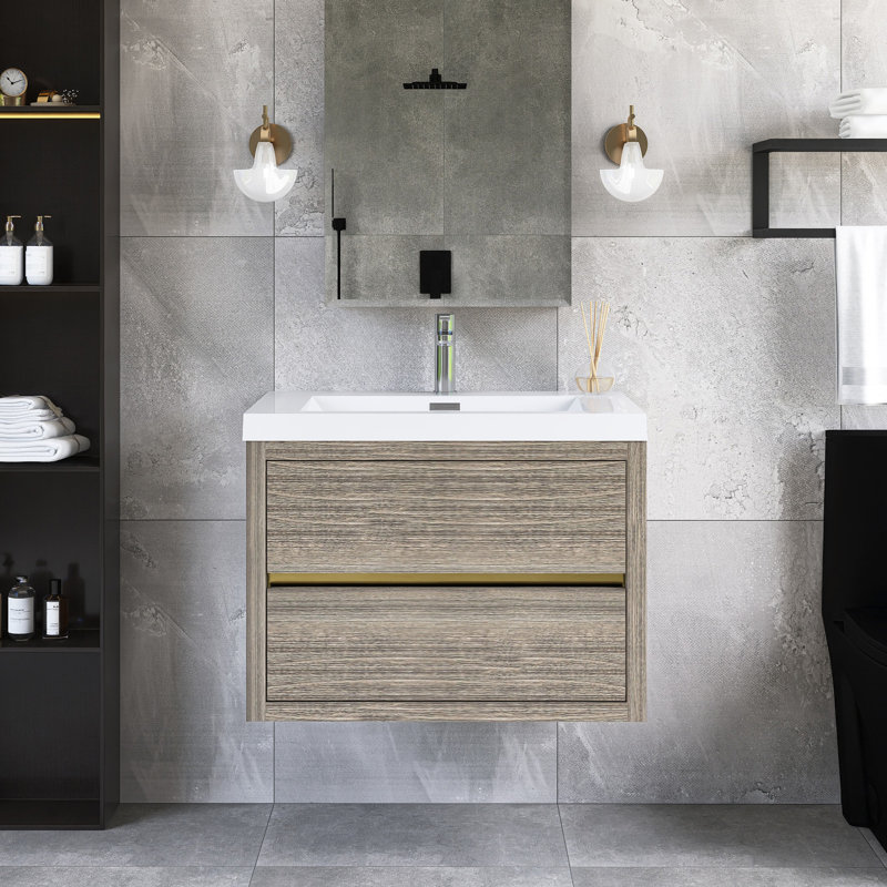 Meuble-lavabo mural 30 po avec comptoir en pierre composite, Gris