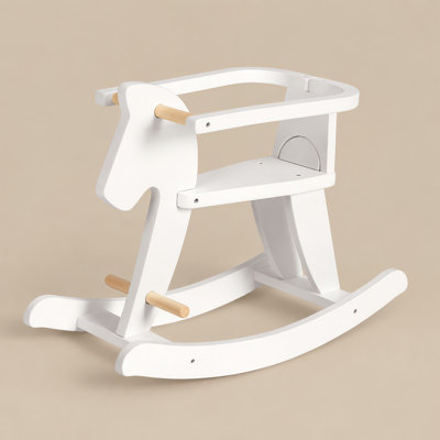 Cheval à bascule en bois pour enfants avec accoudoirs amovibles, fini blanc et structure en MDF