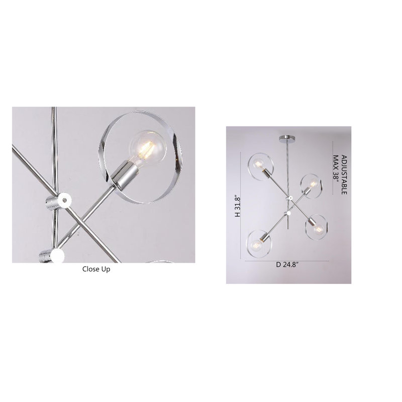 Lustre 4 lumières avec abat-jours ouverts, Chrome