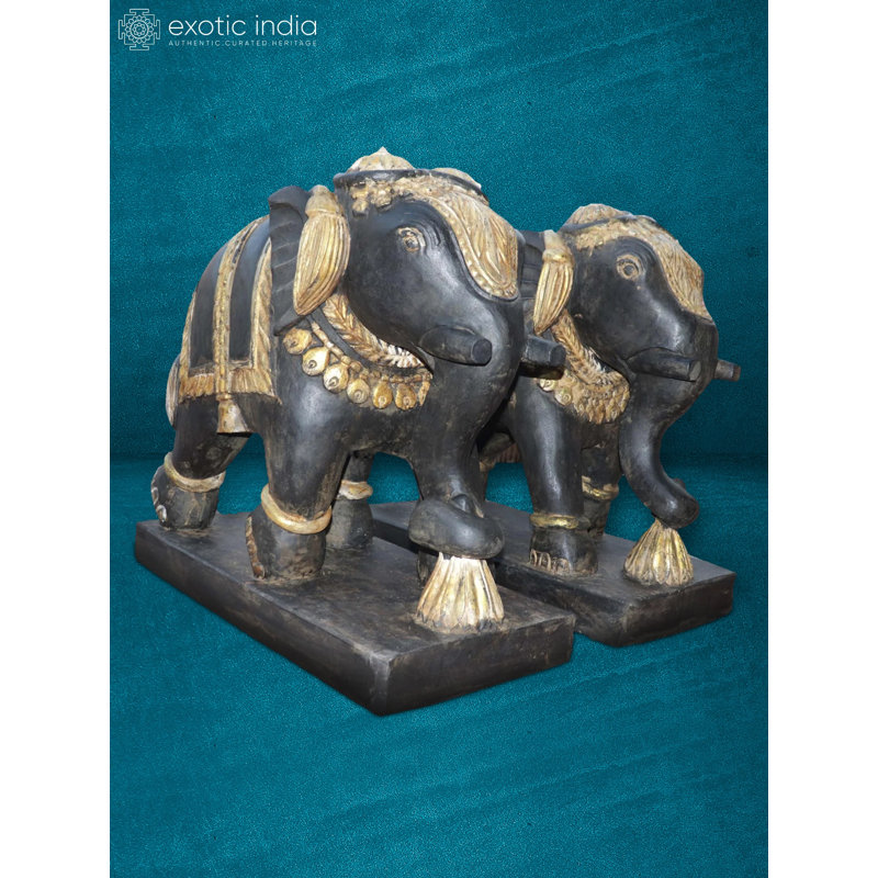  30” Sandstone Elephant Statue Pair Handcrafted – Home Decor