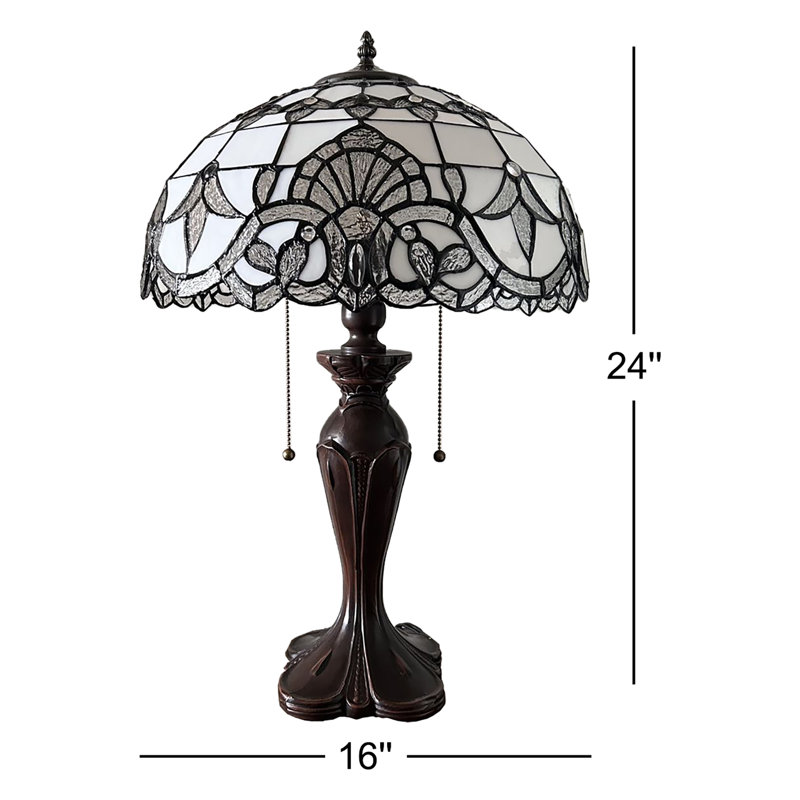 Lampe de table Haruko Tiffany Vitrail de style baroque avec ampoules DEL lavande incluses l 16 pi x P 16 po x H 24 po, Blanc