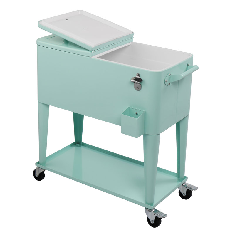80 Qt. Outdoor Rolling Cooler Cart Storage Cabinet, Mint Green