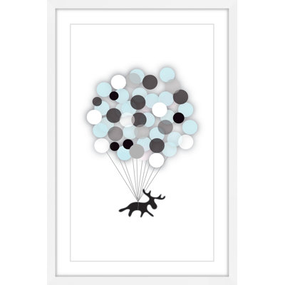 'Blue Balloon Moose' by Katarina Snygg Framed Print