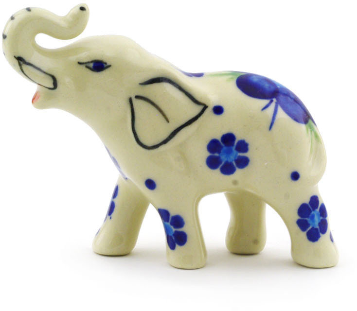Figurine éléphant bleu-belle fleur en céramique