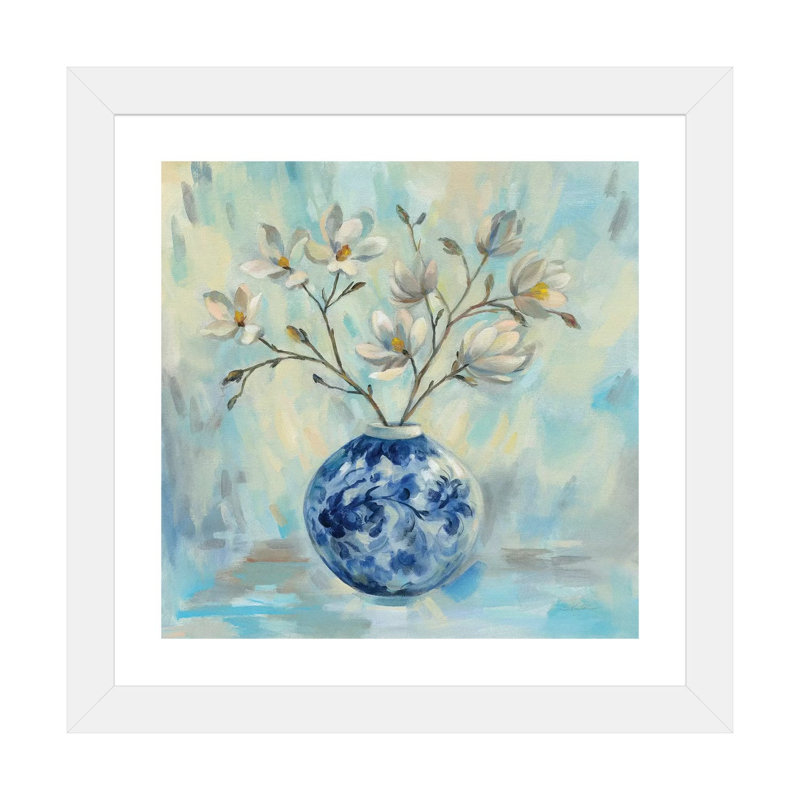 «Chinoiserie and Branches» par Silvia Vassileva - reproduction d'art, H 24 po x l 24 po x p 1 po, Papier encadré blanc, Blanc