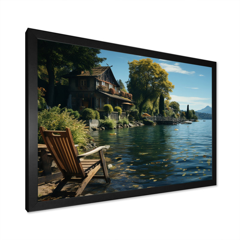 Bernece " Germany Lakeside Serenadea Tranquil ", H 12 po x l 20 po x P 1 po, Cadre simple noir