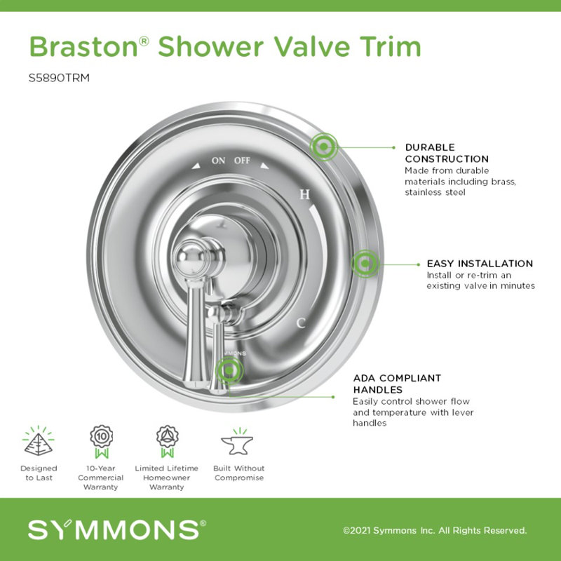 Garniture de valve de douche murale avec levier de contrôle de volume Braston, Chrome poli