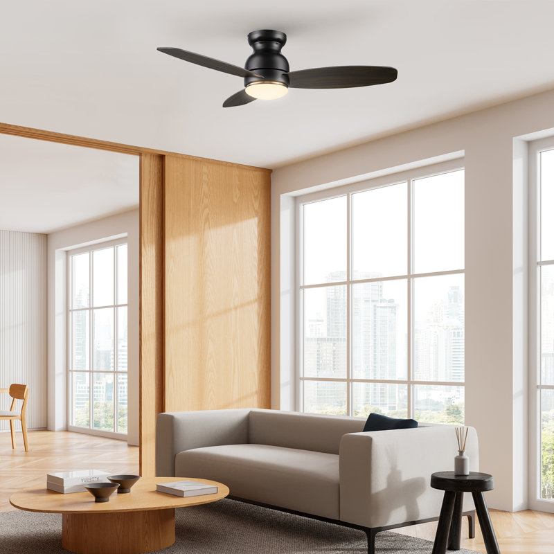 48'' Ceiling Fan with LED Lights, Black with Walnut Blades