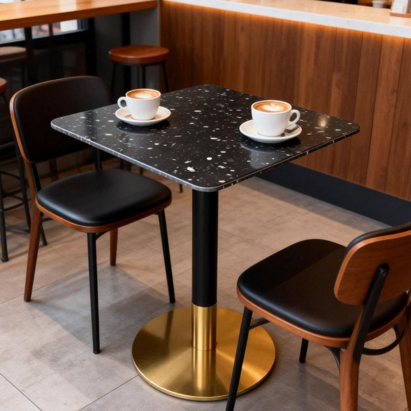 24" Square Terrazzo Dining Table  – Commercial & Residential Use For Café, Restaurant, Patio & Small Spaces (Tabletop & Base Included)