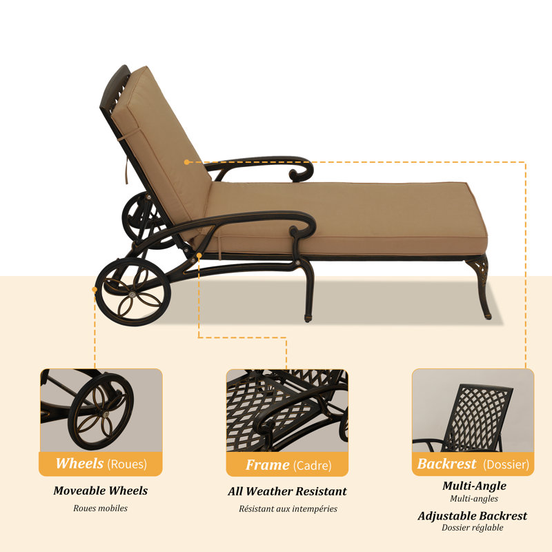 Outdoor Chaise Lounge , Cushion Included, Beige