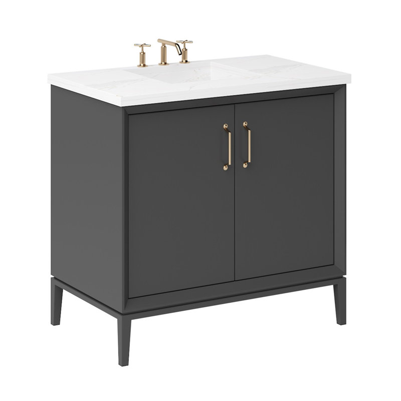Alexandra Single Bath Vanity, Off Black, Satin Gold, 30"
